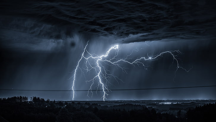 thunder, lightning, sky, atmosphere, thunderstorm, darkness, HD wallpaper