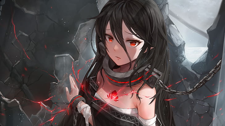 Anime, Original, Black Hair, Girl, Red Eyes, HD wallpaper