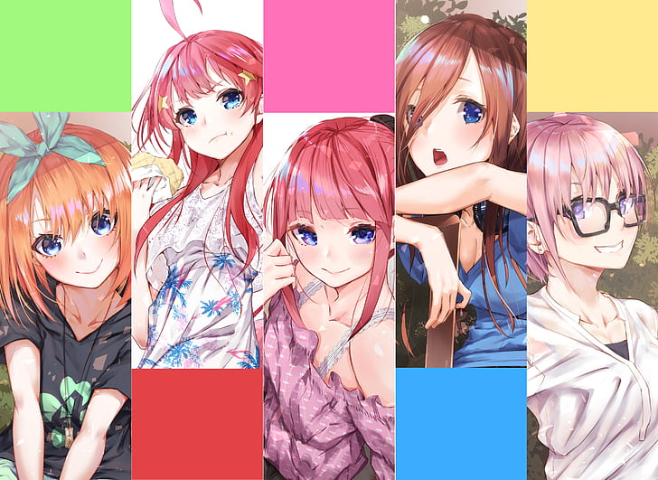 anime, anime girls, 5-toubun no Hanayome, Nakano Itsuki, Nakano Miku, HD wallpaper