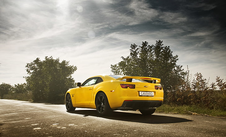 road, yellow, Chevrolet, muscle car, Camaro, HD wallpaper