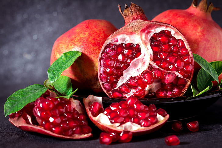 grain, fruit, leaves, garnet, fruits, grains, pomegranate, HD wallpaper