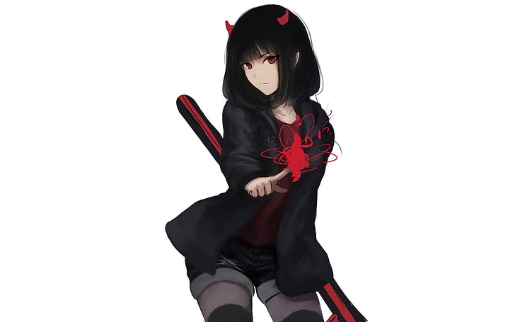 HD wallpaper: Anime, Girl, Black Hair, Horns, Original (Anime), Red ...