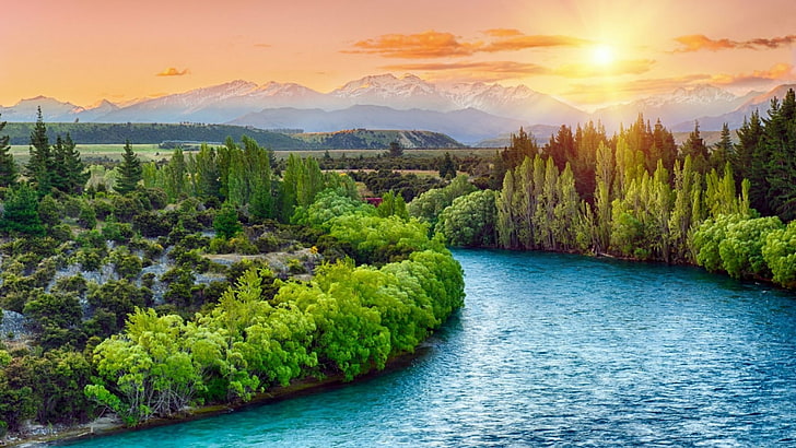 nature, wilderness, new zealand, sky, river, water, clutha river, HD wallpaper