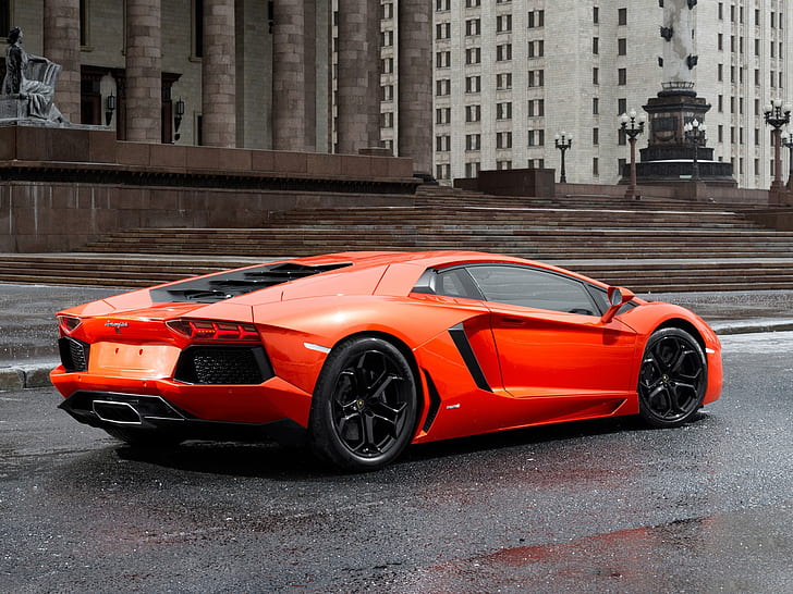 HD wallpaper: Lamborghini Aventador LP700-4 orange supercar back view,  orange sports coupe | Wallpaper Flare