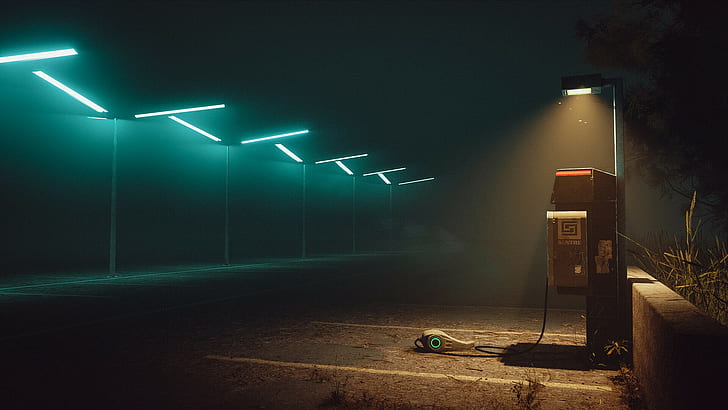 HD wallpaper: cyberpunk, electricity, lights, dark, Simon Stålenhag |  Wallpaper Flare