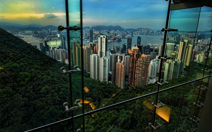 HD wallpaper: city skyline photography, view, night, skyscrapers, hong ...