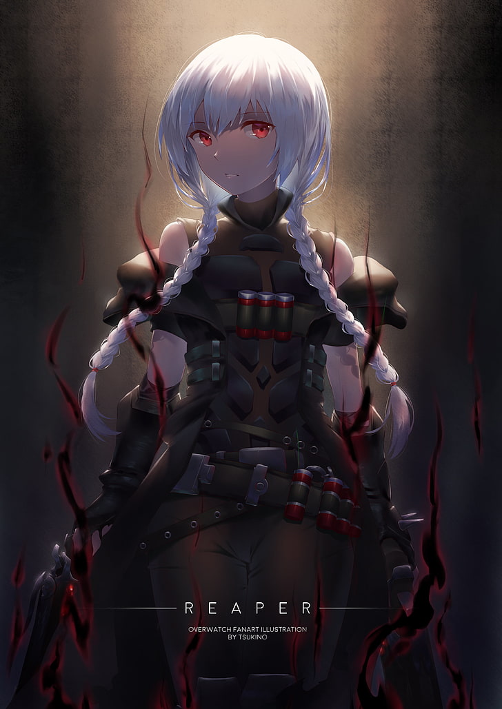 white-haired female anime character, artwork, digital art, women