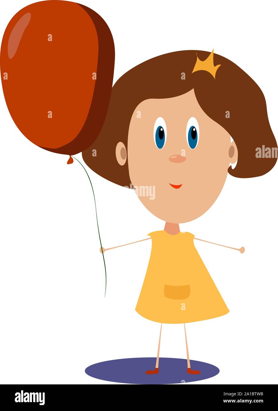 Girl with red balloon, illustration, vector on white background. Stock Vector