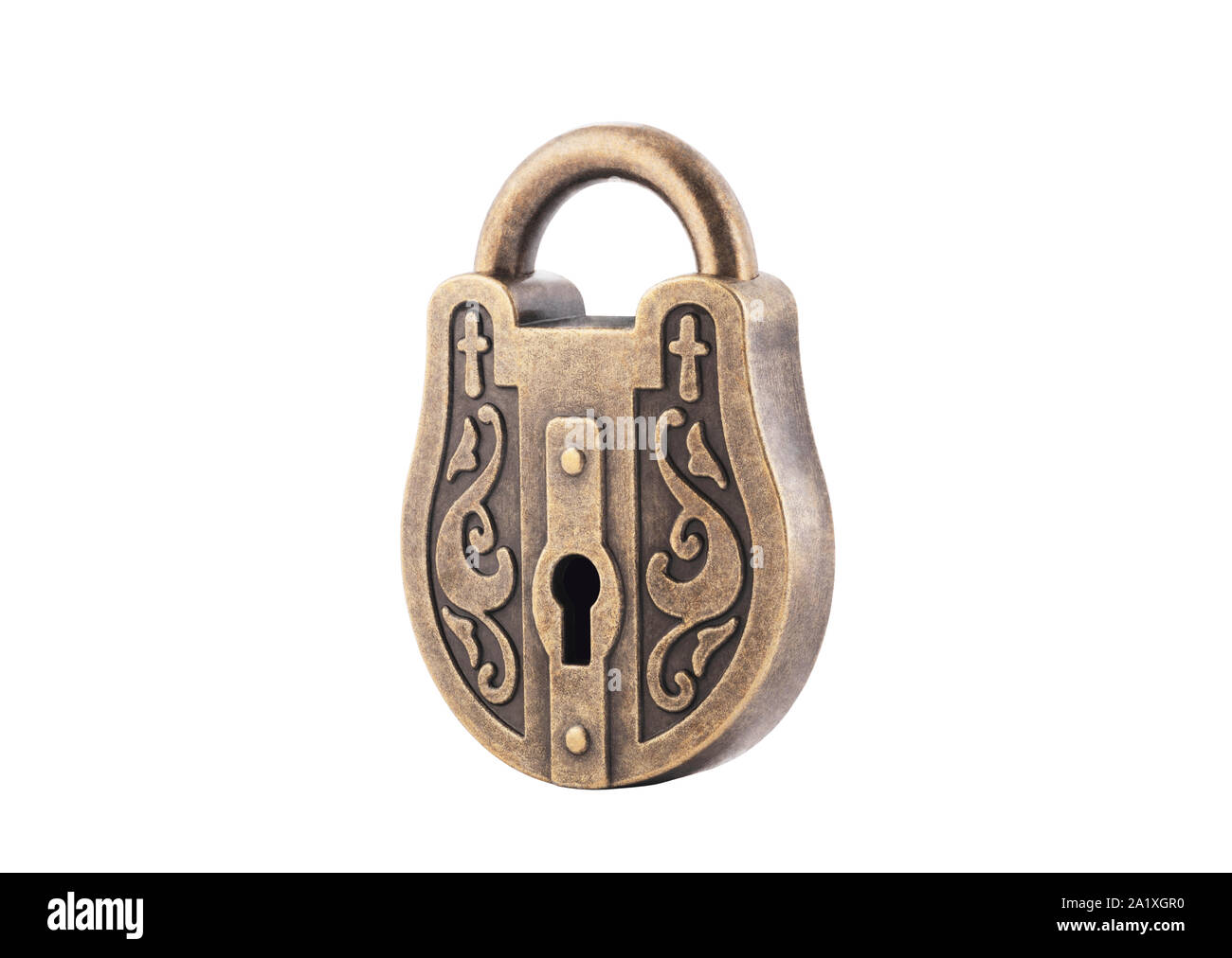 Vintage padlock isolated on white background with clipping path Stock Photo