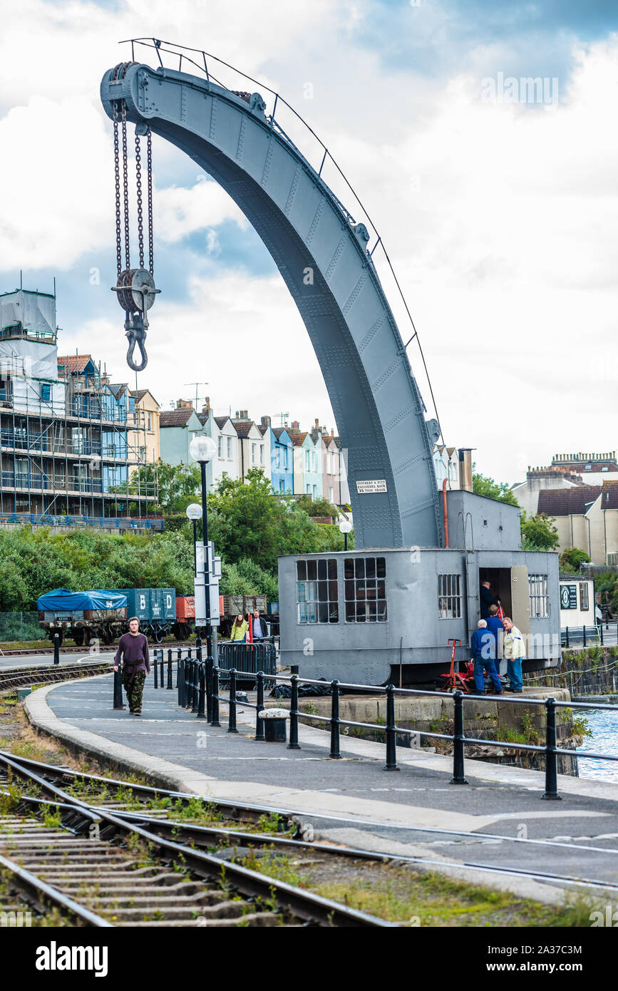 The historic Fairbairn steam crane in the Floating Harbour section of Bristol Docks, Avon, England, UK. Stock Photo