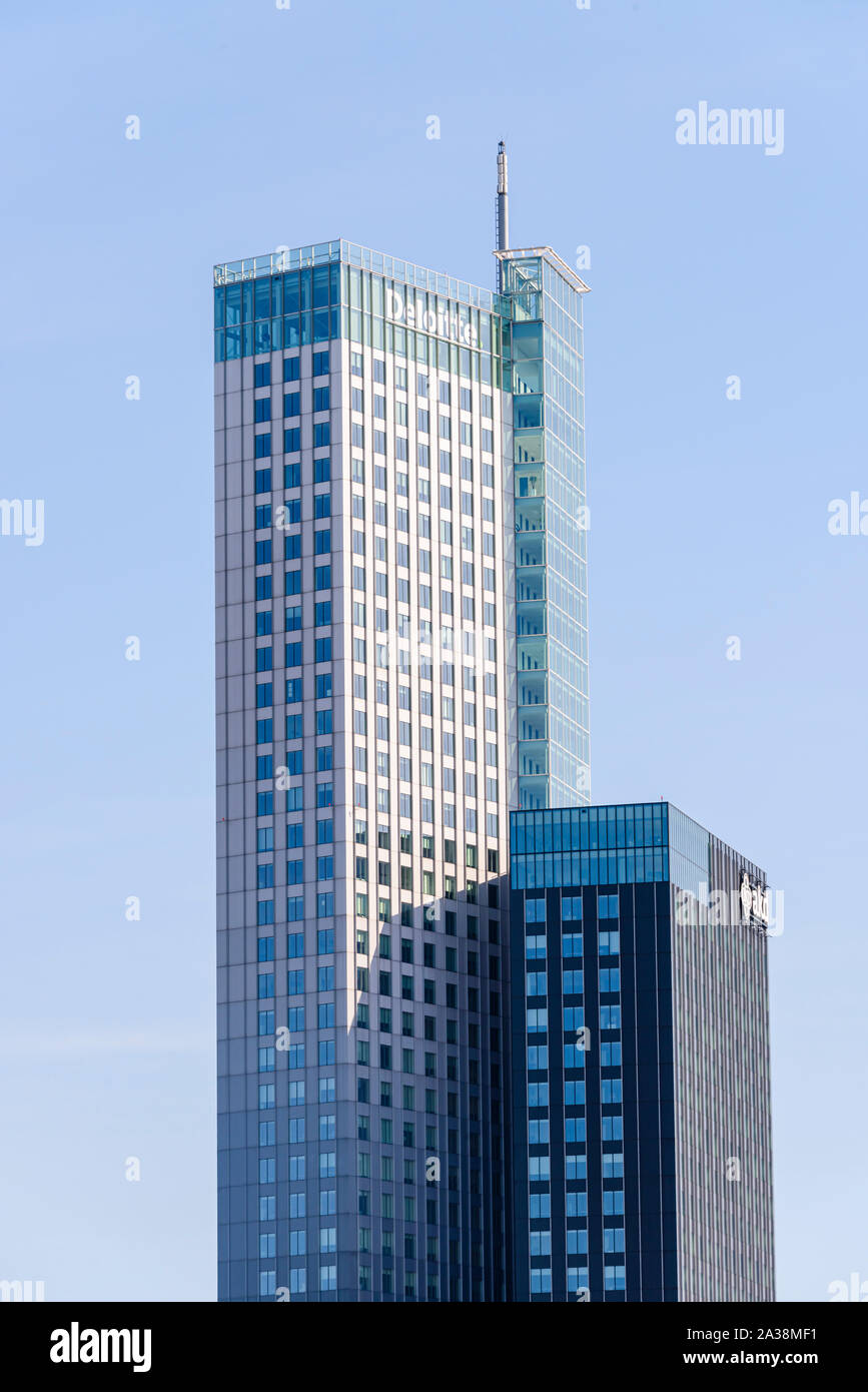 Modern office buildings of Deloitte and AKD on the Rechtbank, Rotterdam, Netherlands Stock Photo