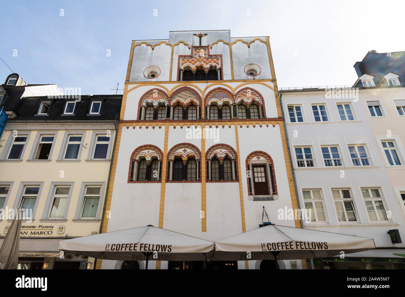 Trier, Germany. The Dreikonigenhaus (House of the Three Kings, or Wise Men, or Biblical Magi), a former fortified residential tower Stock Photo