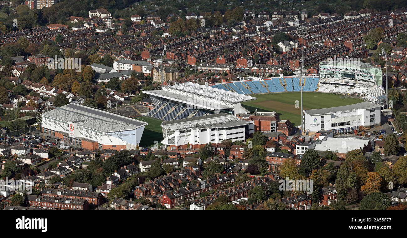 aerial view of Headingley Stadium, Leeds, West Yorkshire Stock Photo