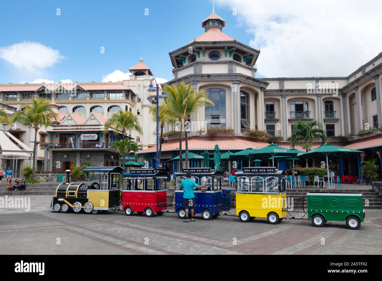 Port Louis Mauritius tourism; a tourist train in the city centre, Port Louis Mauritius Stock Photo