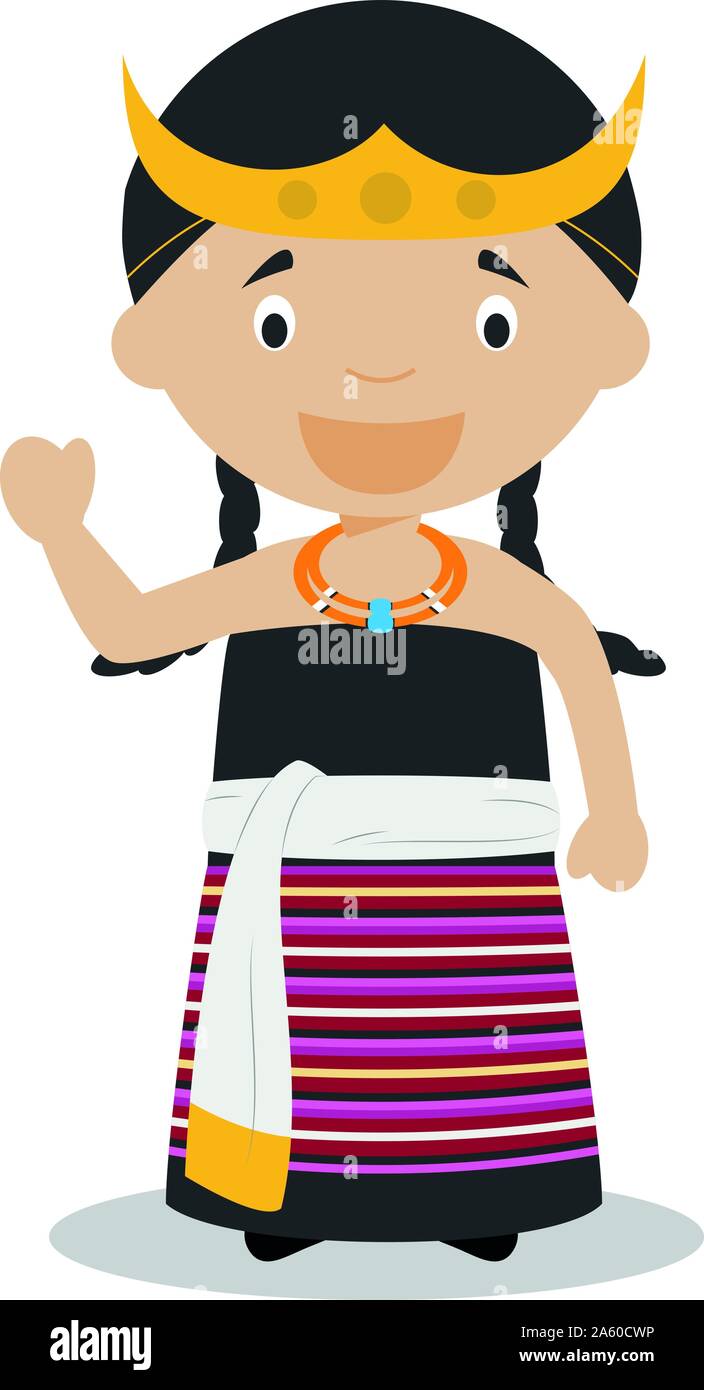 Character from East Timor dressed in the traditional way Vector Illustration. Kids of the World Collection. Stock Vector