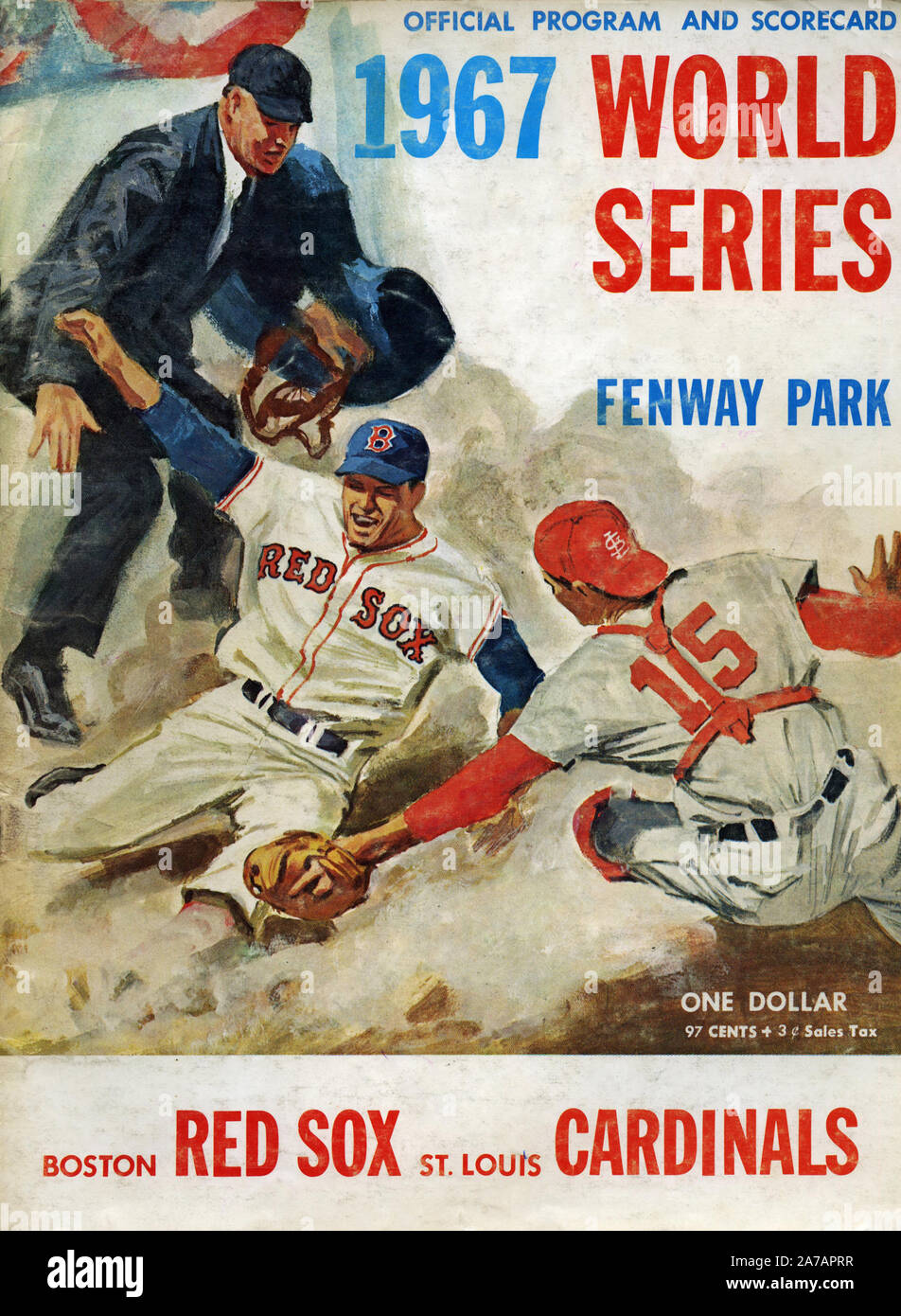 The cover of the official program and scorecard for the 1967 MLB World Series between the Boston Red Sox and the St. Louis Cardinals at Fenway Park in Boston. Stock Photo