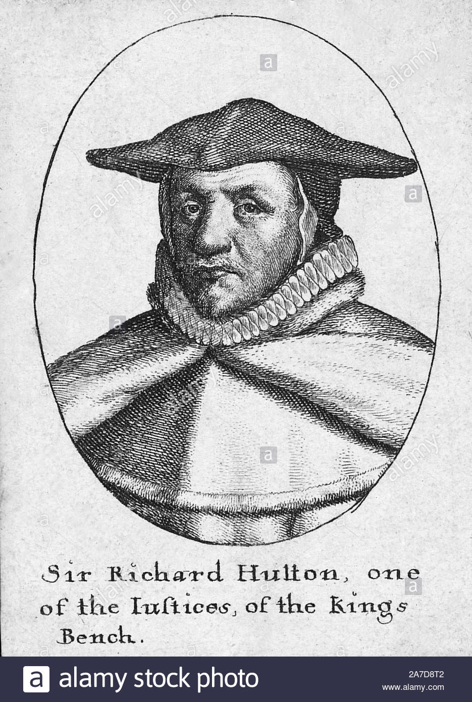 Sir Richard Hutton portrait, 1560 – 1639, was a Yorkshire landowner, and judge, etching by Bohemian etcher Wenceslaus Hollar from 1600s Stock Photo