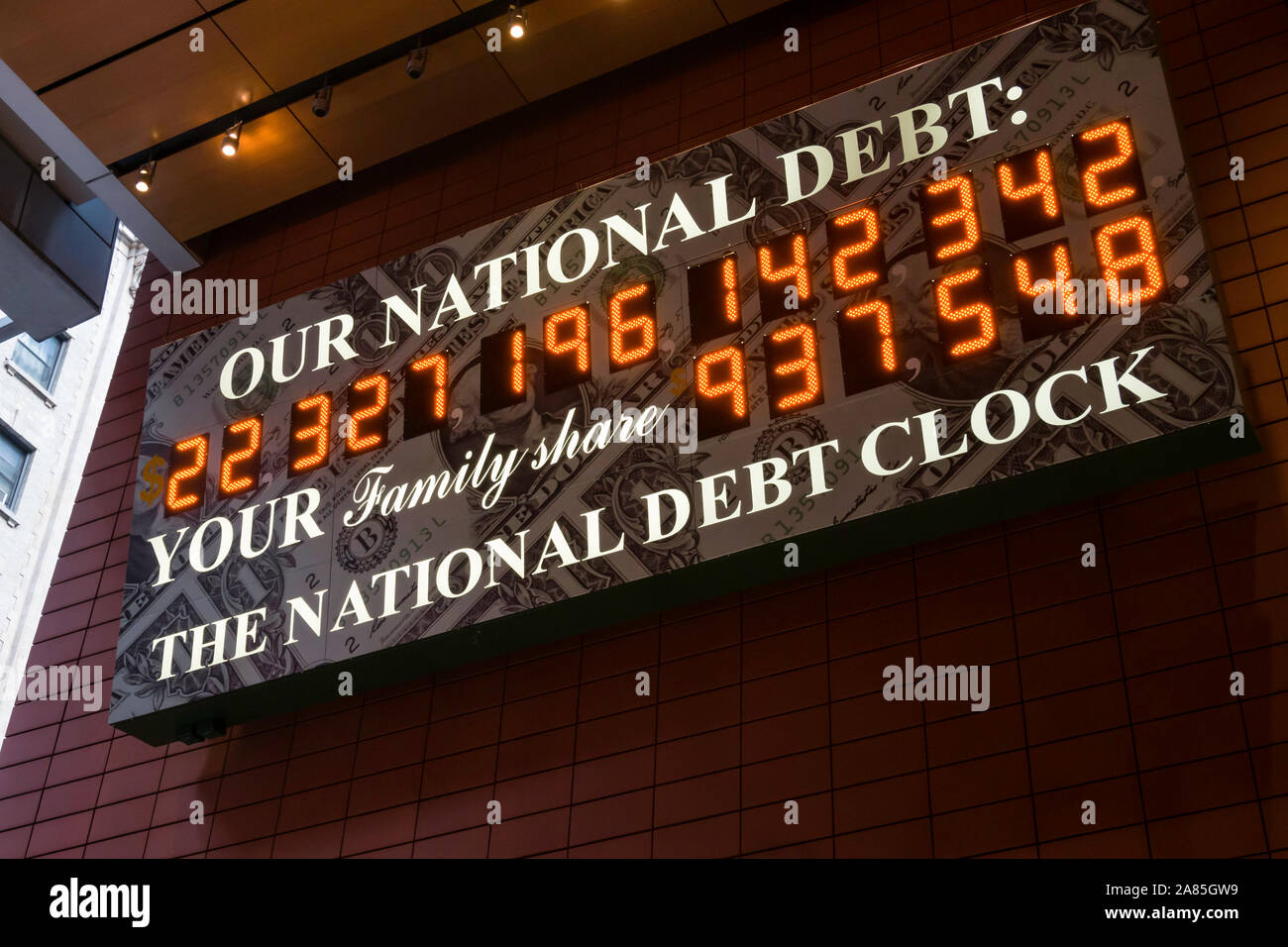 National Debt Clock, Times Square, NYC, USA  2019 Stock Photo