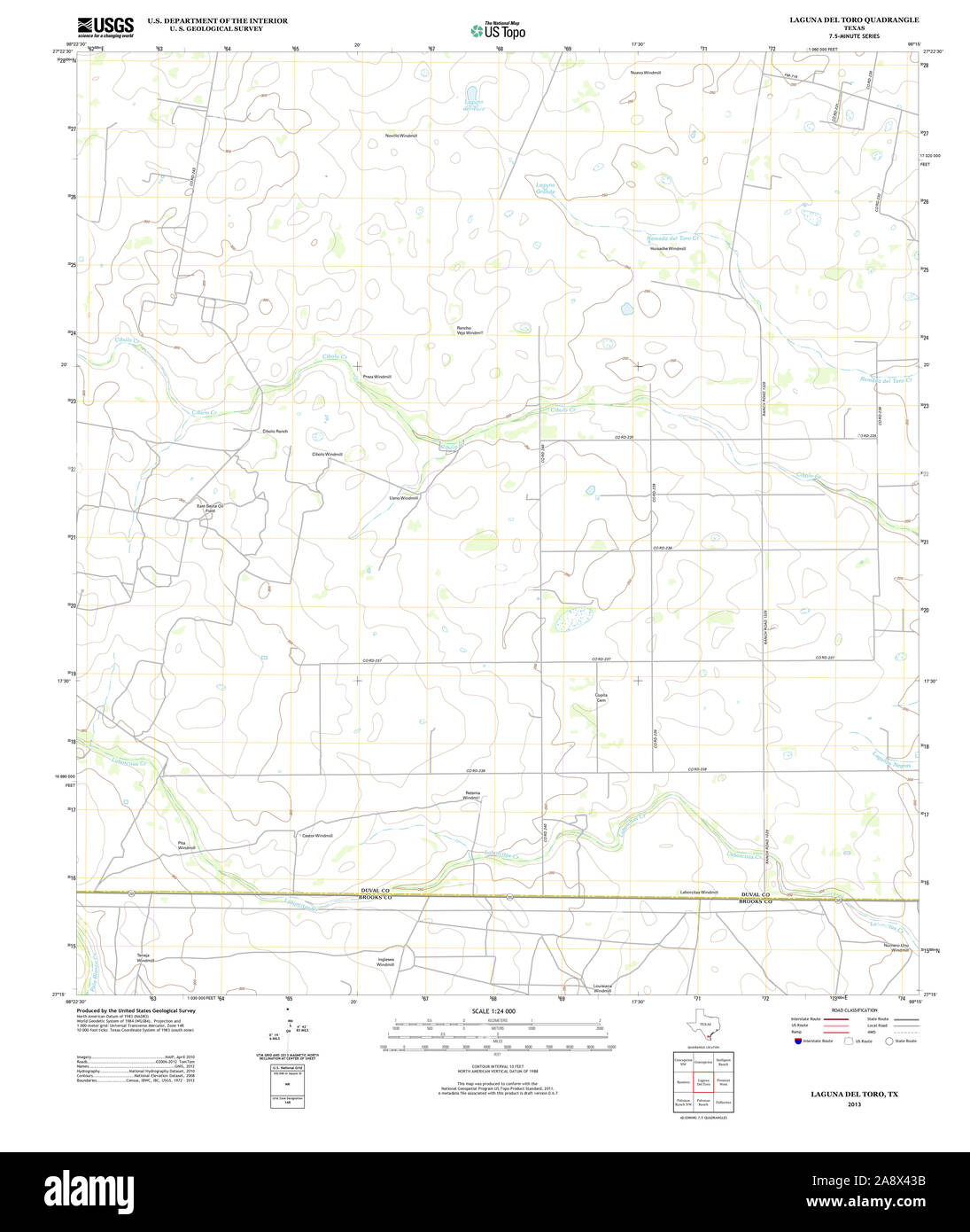 USGS TOPO Map Texas TX Laguna Del Toro 20130111 TM Restoration Stock Photo