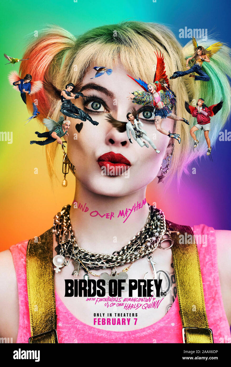 Birds of Prey: And the Fantabulous Emancipation of One Harley Quinn (2020) directed by Cathy Yan and starring  Margot Robbie, Ewan McGregor and Mary Elizabeth Winstead. Harley Quinn teams up with Black Canary, Huntress and The Question in the female heavy superhero team Birds of Prey. Stock Photo