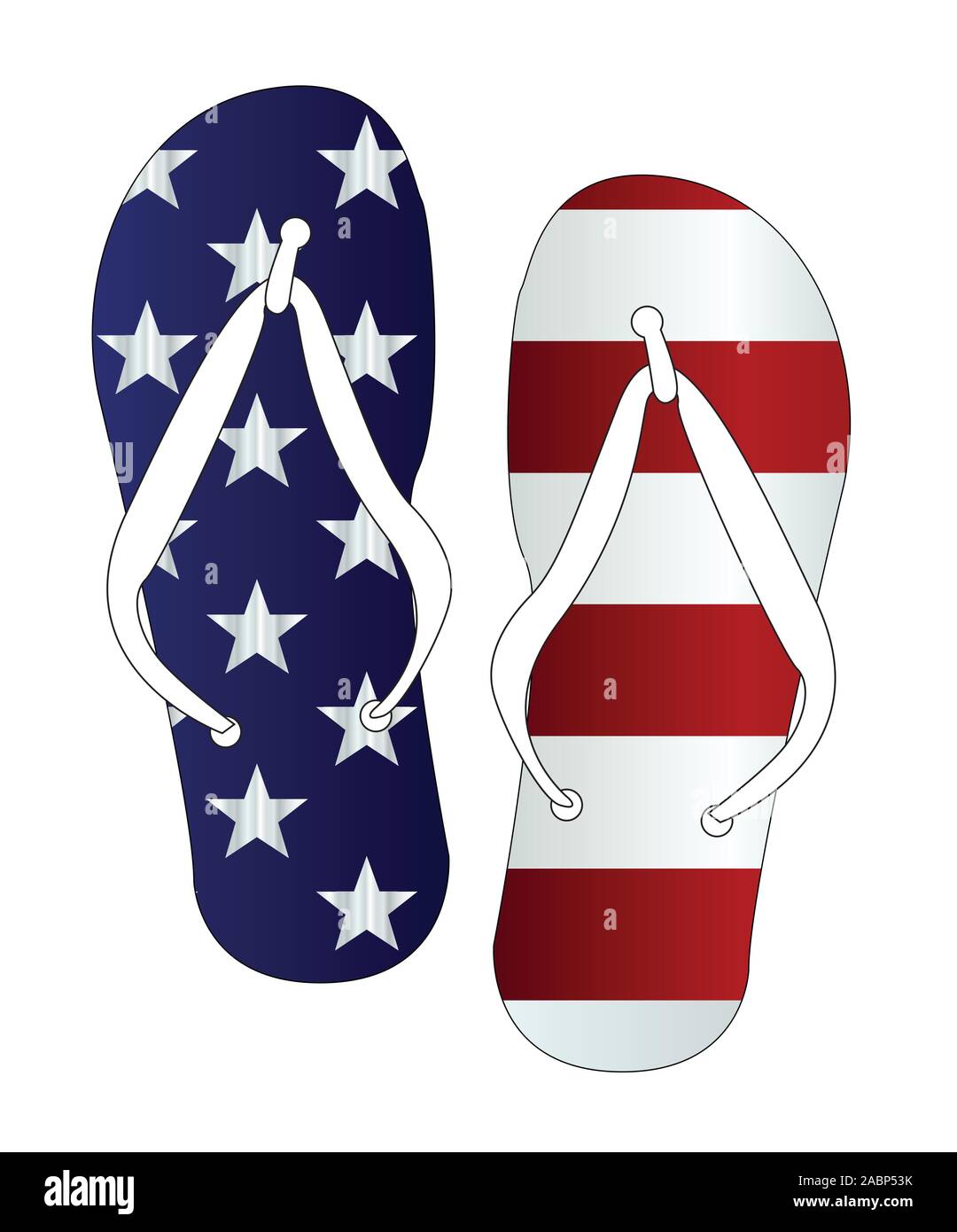 Blue and white Old Glory flag flip flop shoe silhouette on a white background Stock Vector