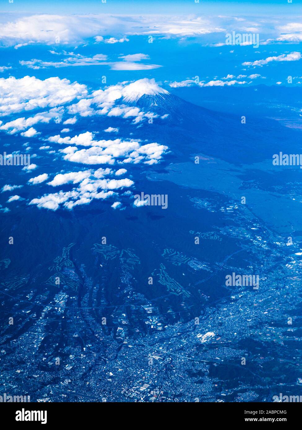 Mount Fuji and Gotemba City, aerial view Stock Photo