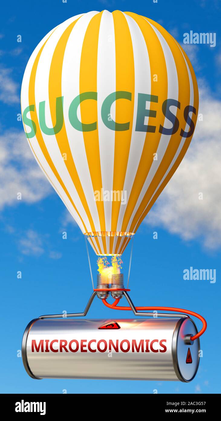 Microeconomics and success - shown as word Microeconomics on a fuel tank and a balloon, to symbolize that Microeconomics contribute to success in busi Stock Photo