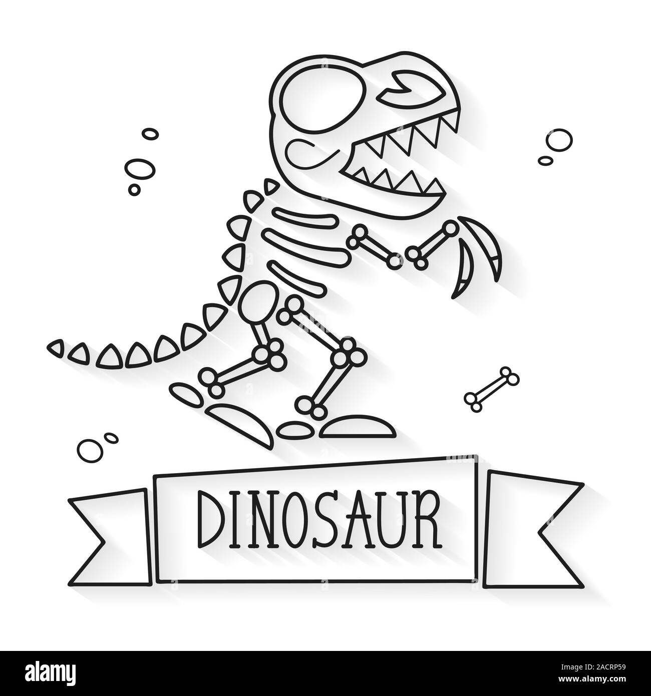 Dinosaur Skeleton On A White Background, Prehistoric Era Excavations Illustration Stock Vector