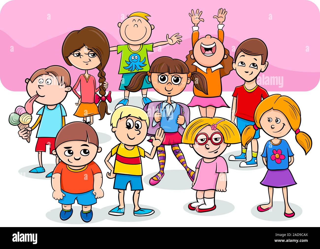 happy children cartoon characters group Stock Photo - Alamy