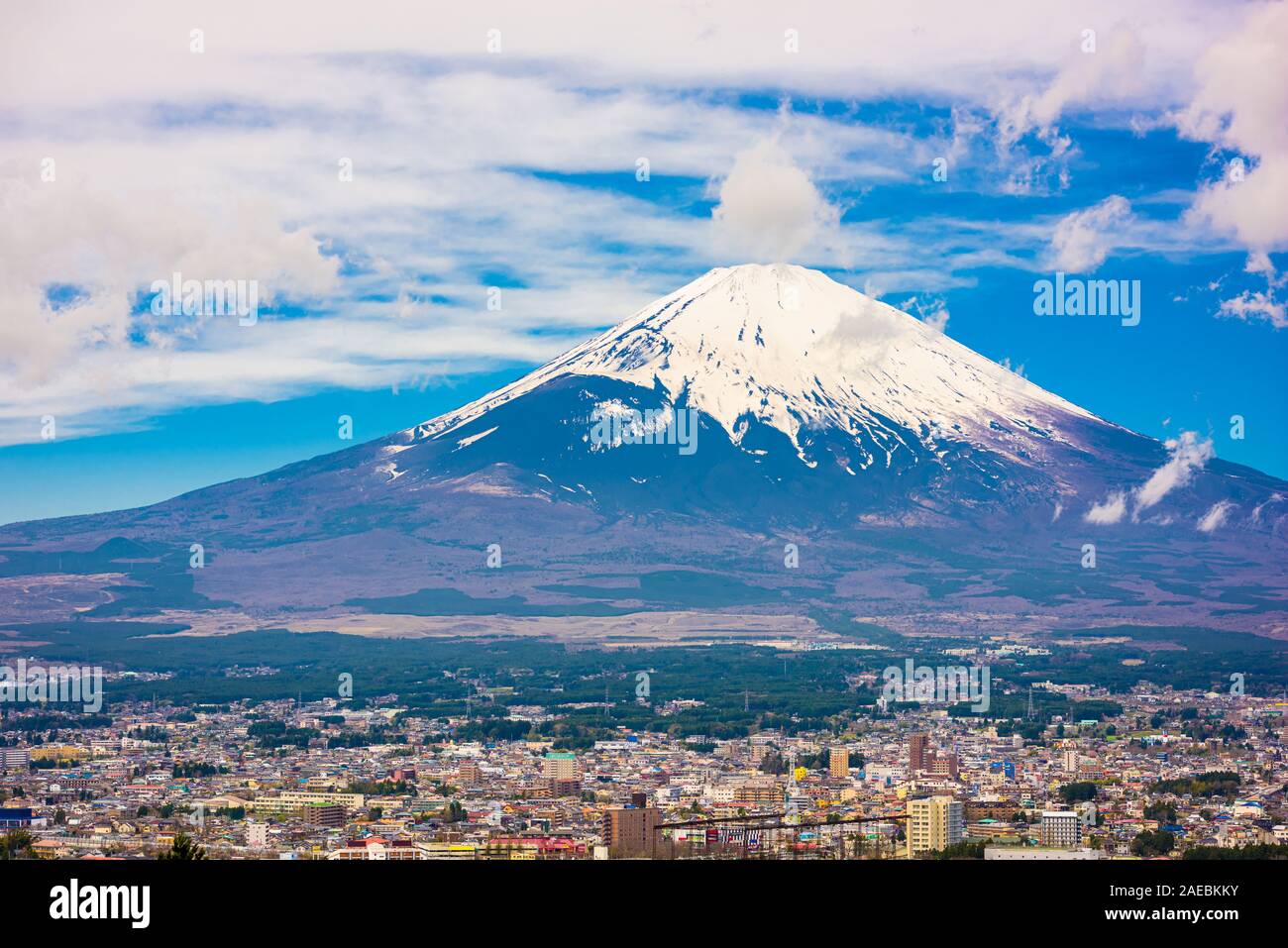 Gotemba, Japan downtown city skyline with Mt. Fuji. Stock Photo