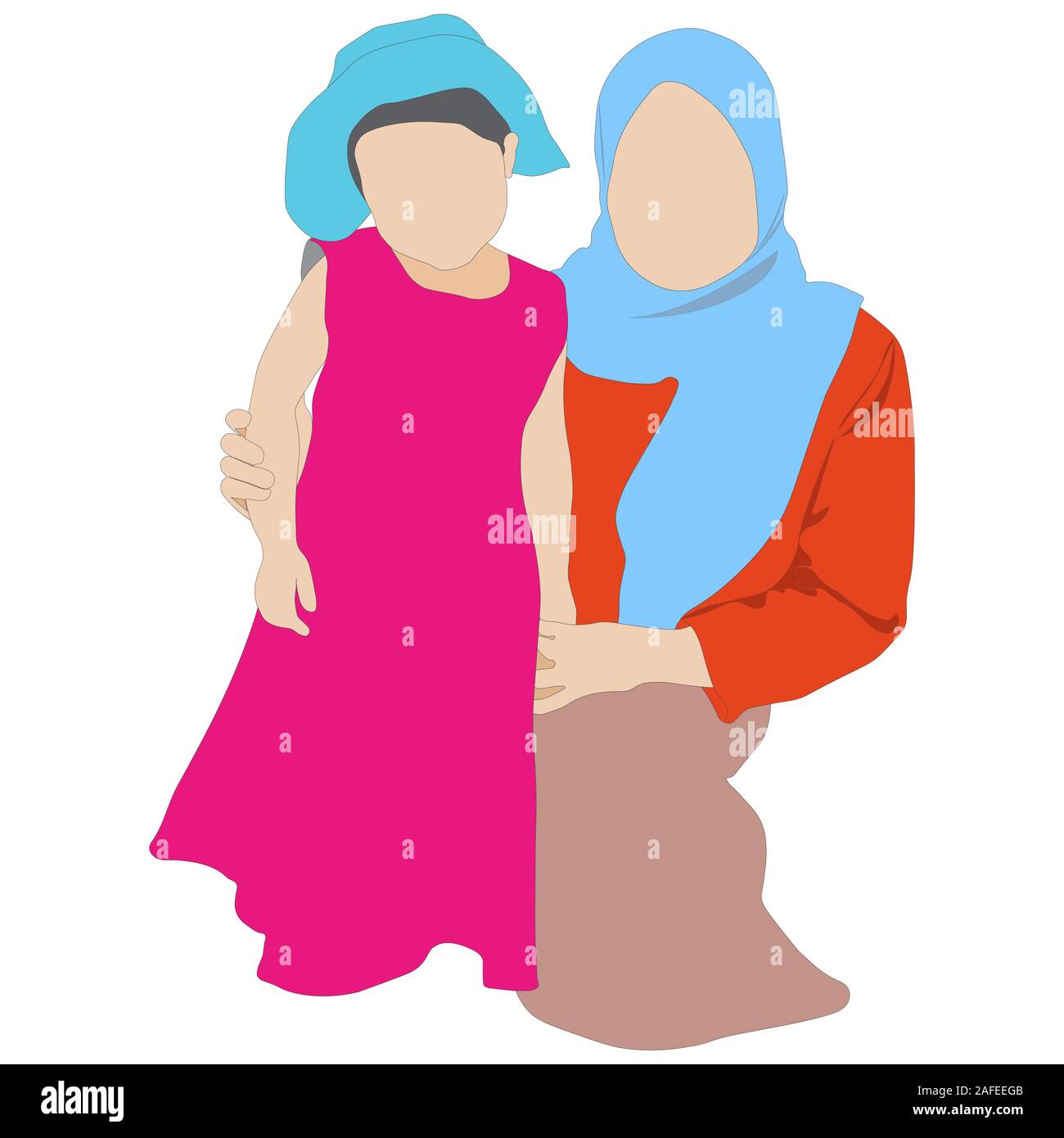 Mother and son. vector family muslim with hijab Stock Vector