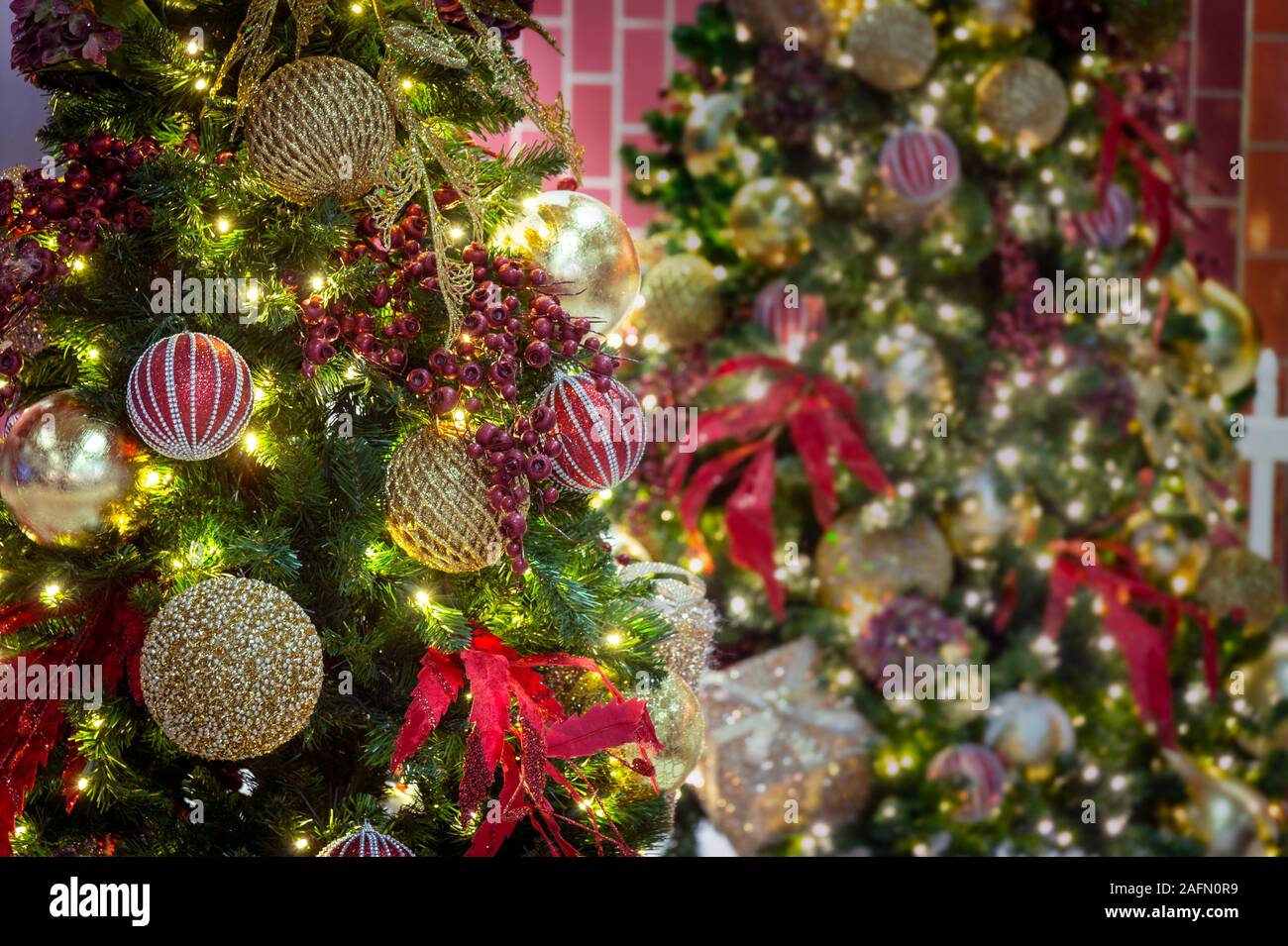 Christmas Tree Ornaments Detail Stock Photo