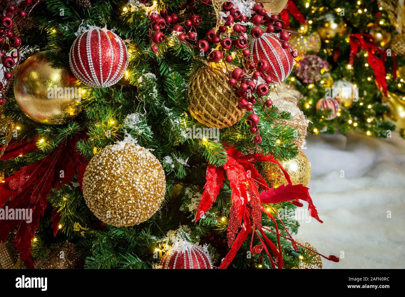 Christmas Tree Ornaments Detail Stock Photo