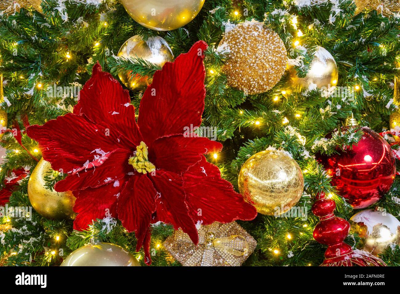 Christmas Tree Ornaments Detail Stock Photo