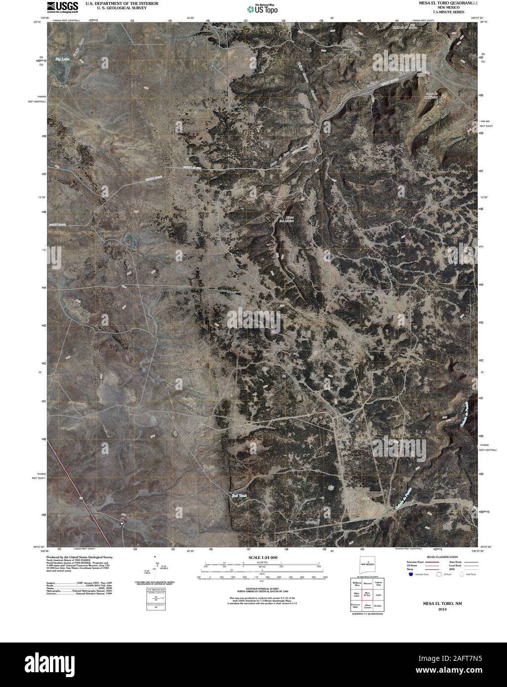 USGS TOPO Map New Mexico NM Mesa El Toro 20100826 TM Restoration Stock Photo