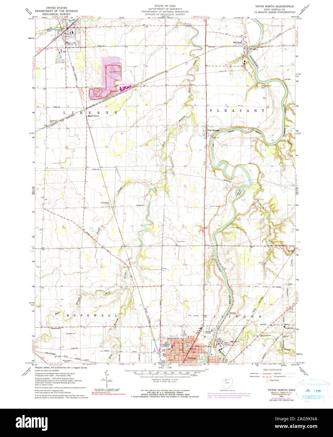 USGS TOPO Map Ohio OH Tiffin North 228218 1960 24000 Restoration Stock Photo