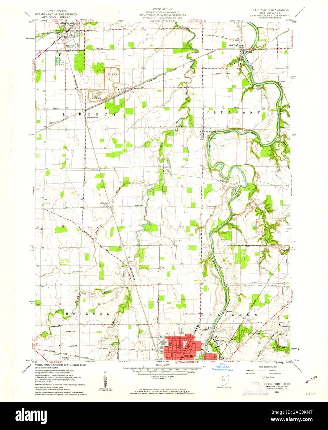 USGS TOPO Map Ohio OH Tiffin North 226776 1960 24000 Restoration Stock Photo