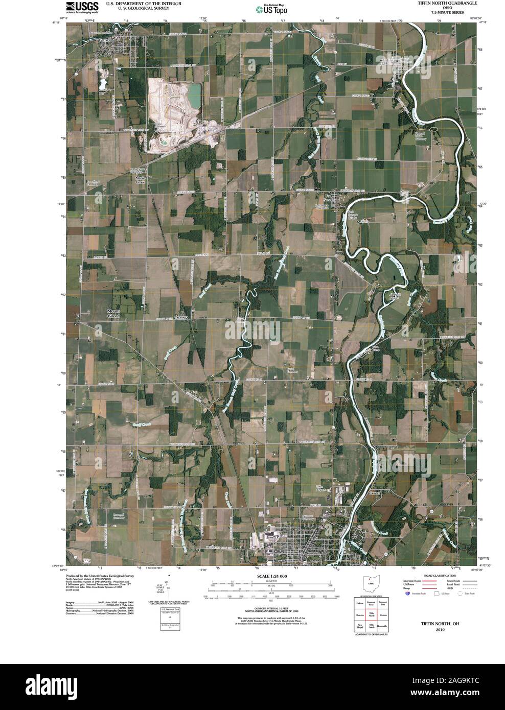 USGS TOPO Map Ohio OH Tiffin North 20100803 TM Restoration Stock Photo