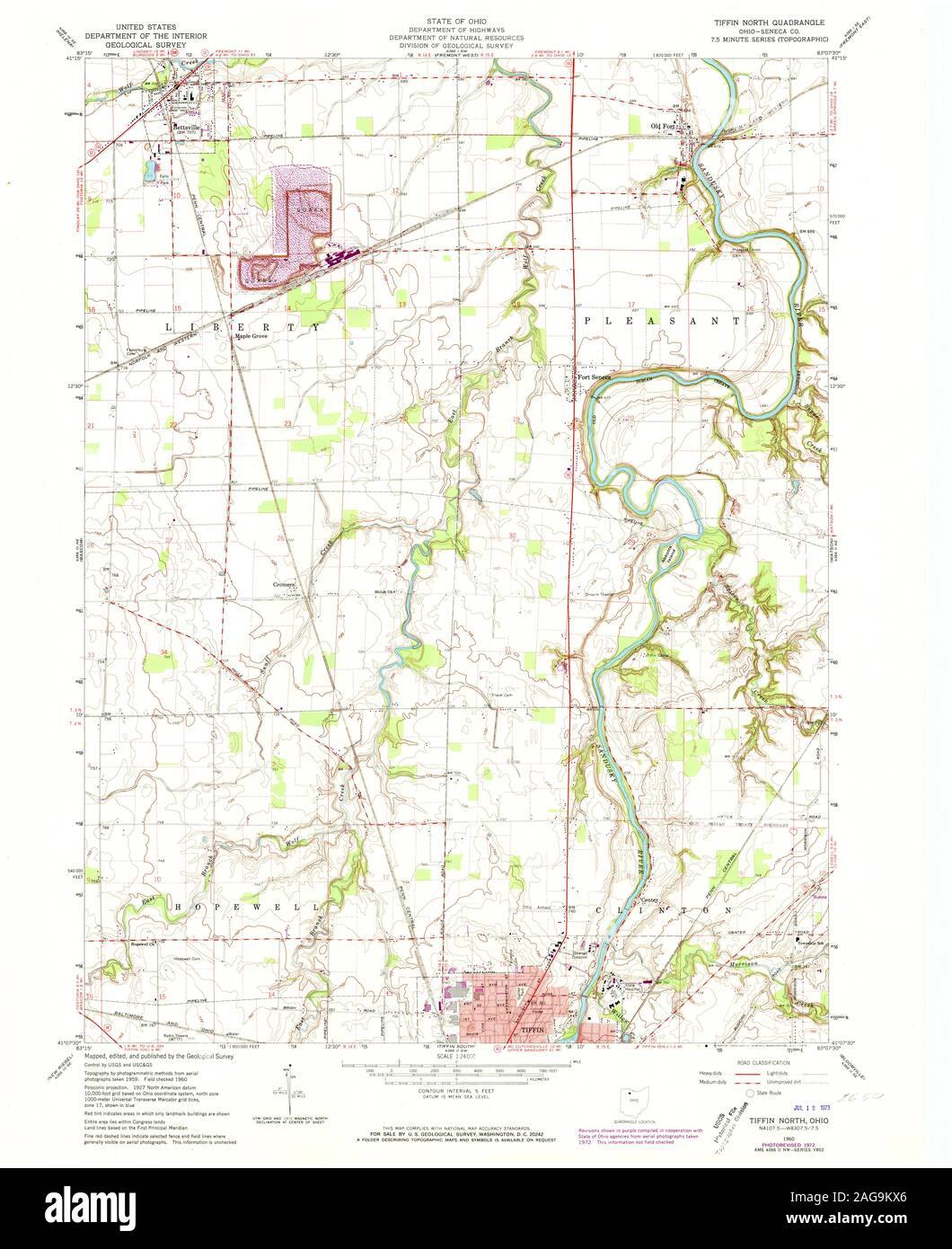 USGS TOPO Map Ohio OH Tiffin North 226777 1960 24000 Restoration Stock Photo