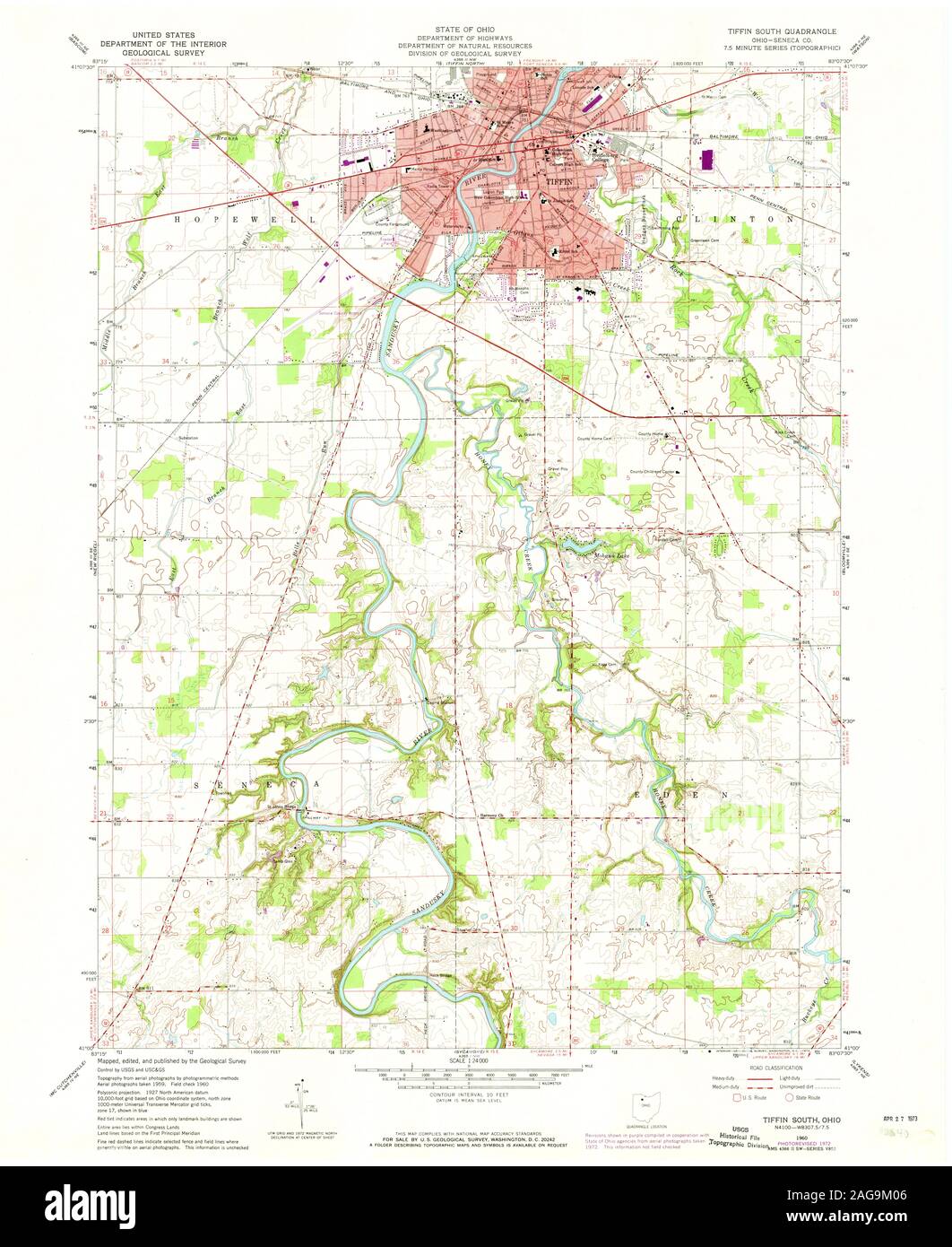 USGS TOPO Map Ohio OH Tiffin South 226779 1960 24000 Restoration Stock Photo