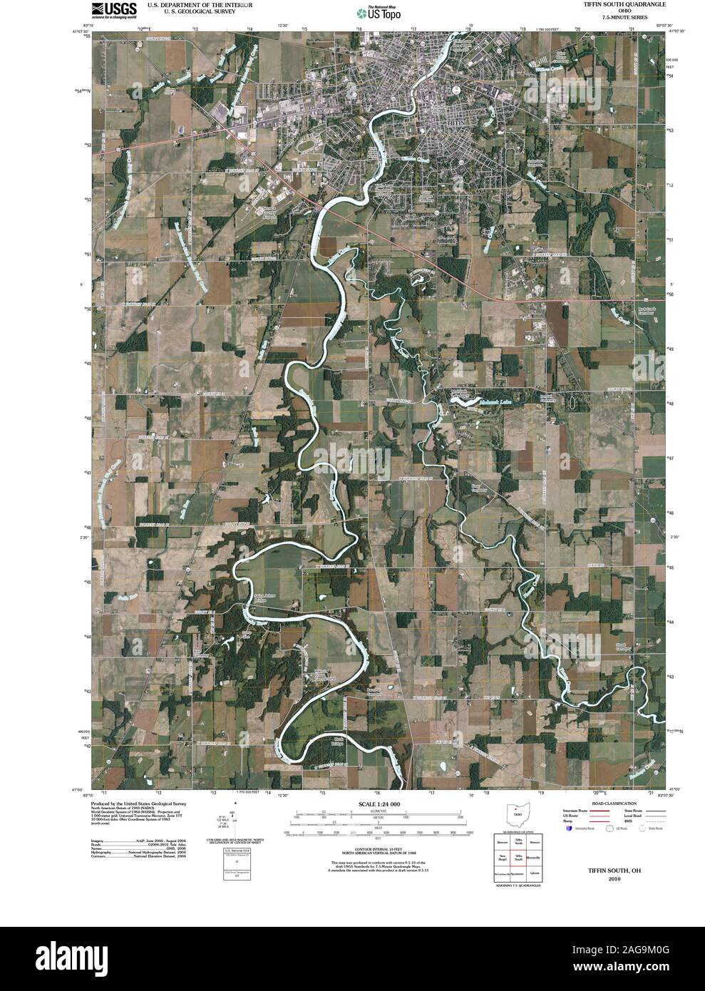 USGS TOPO Map Ohio OH Tiffin South 20100803 TM Restoration Stock Photo