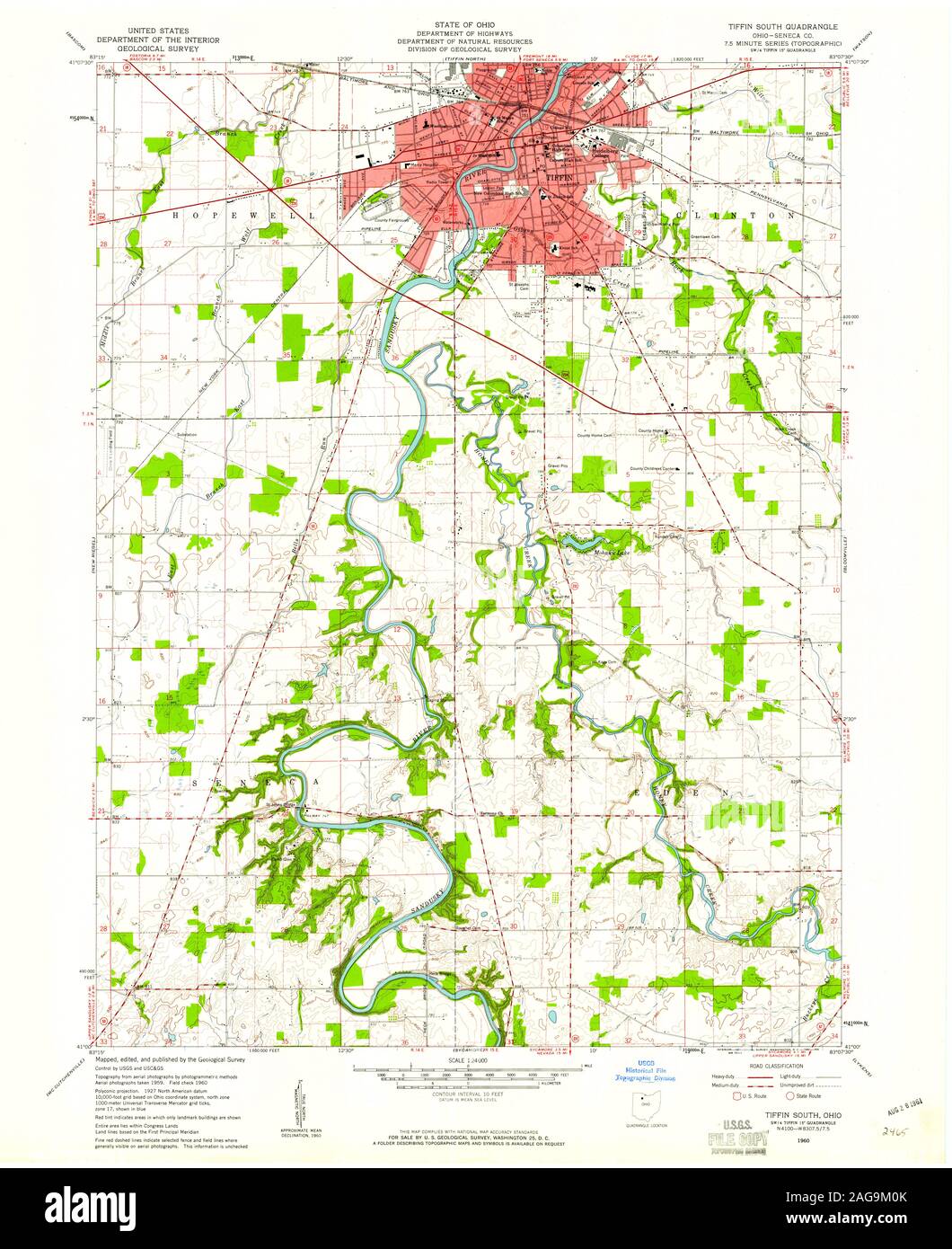 USGS TOPO Map Ohio OH Tiffin South 226778 1960 24000 Restoration Stock Photo