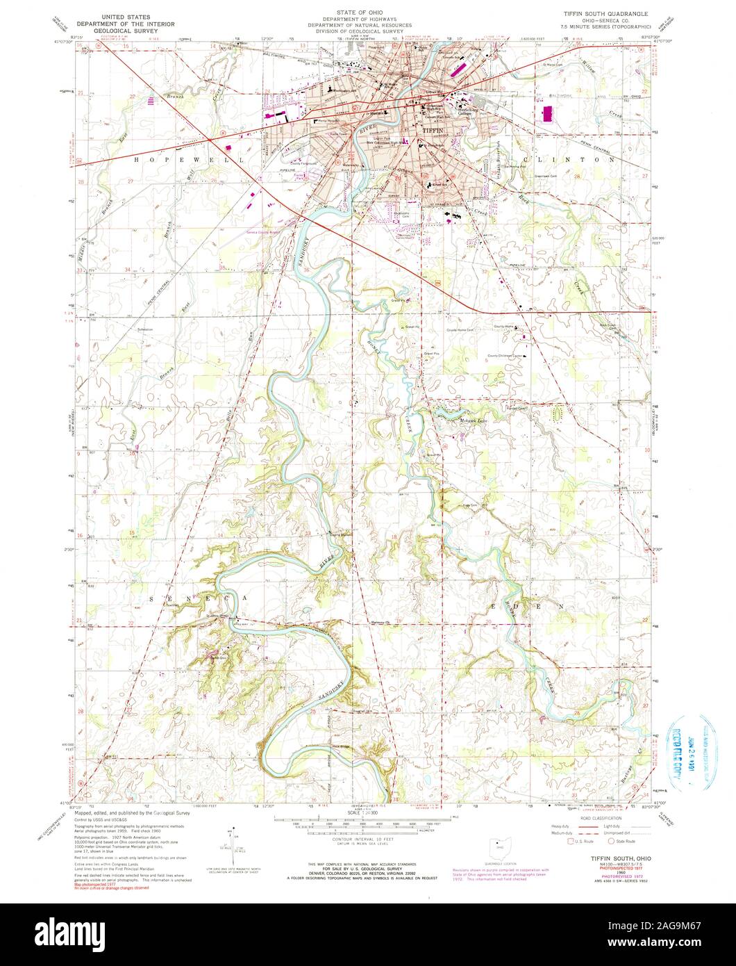 USGS TOPO Map Ohio OH Tiffin South 228219 1960 24000 Restoration Stock Photo