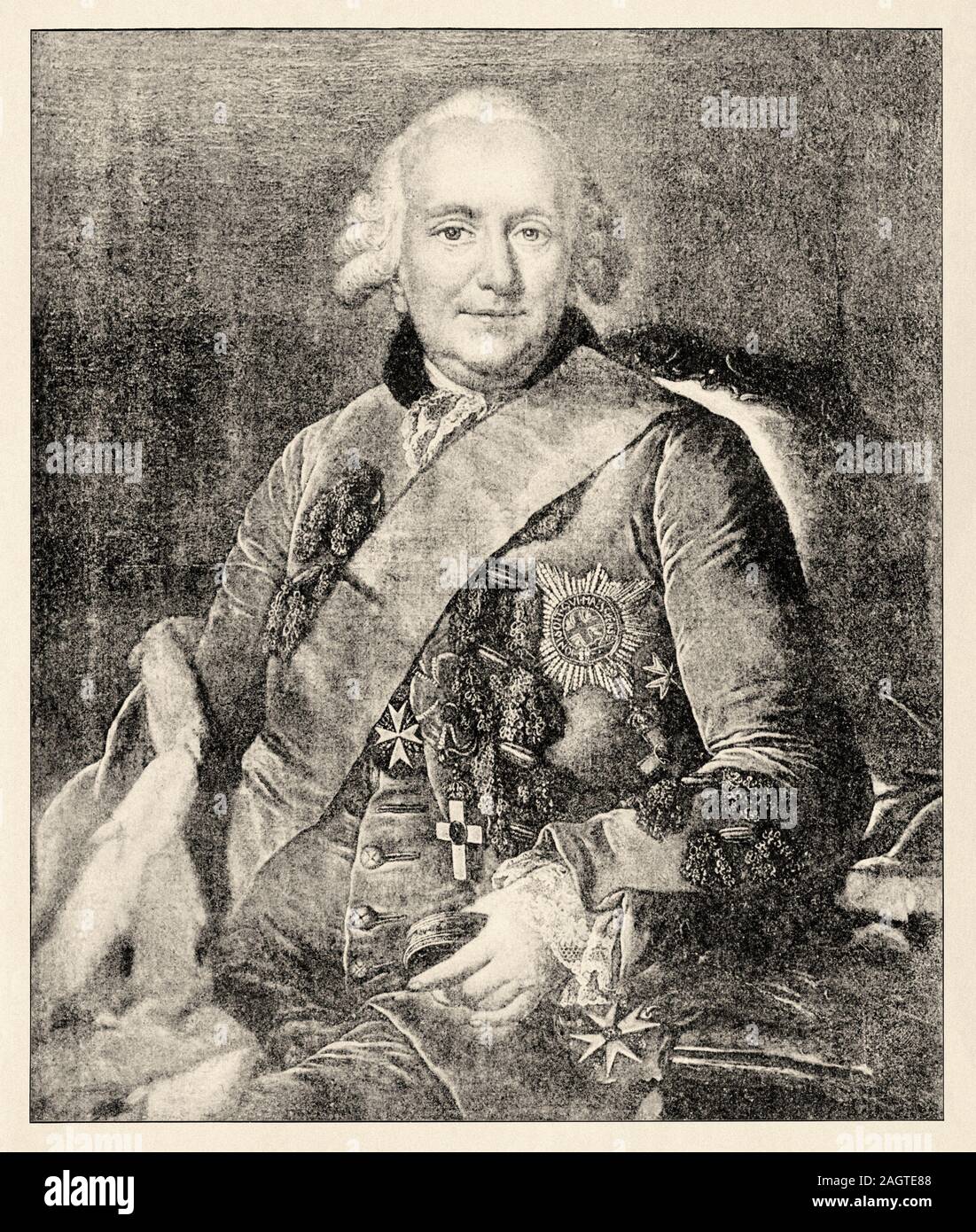 Portrait of Charles William Ferdinand, Duke of Brunswick-Lüneburg, Prince of Brunswick-Wolfenbüttel 1735-1806. History of France, old engraved illustr Stock Photo