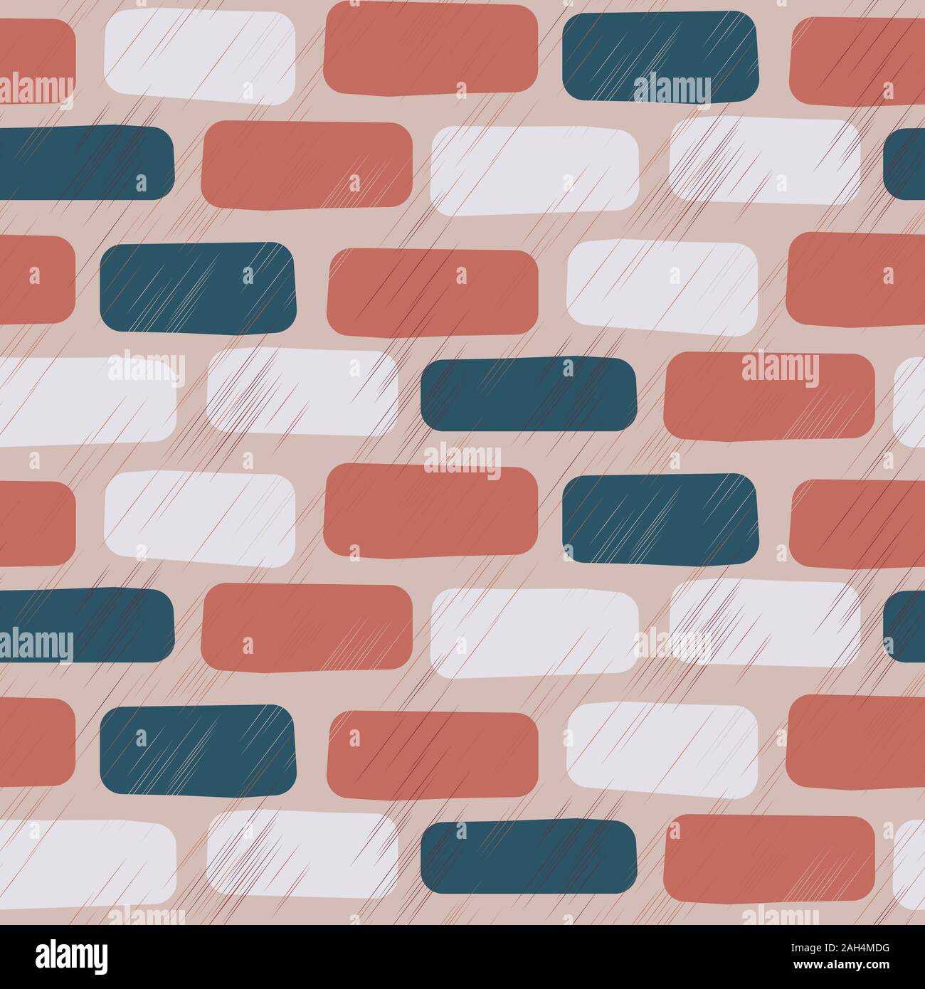 Scratched brick wall seamless vector pattern background. Stock Vector