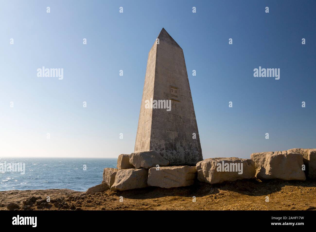 The pyramidal Trinity House daymark from 1844 at Portland Bill, Dorset, England, UK Stock Photo