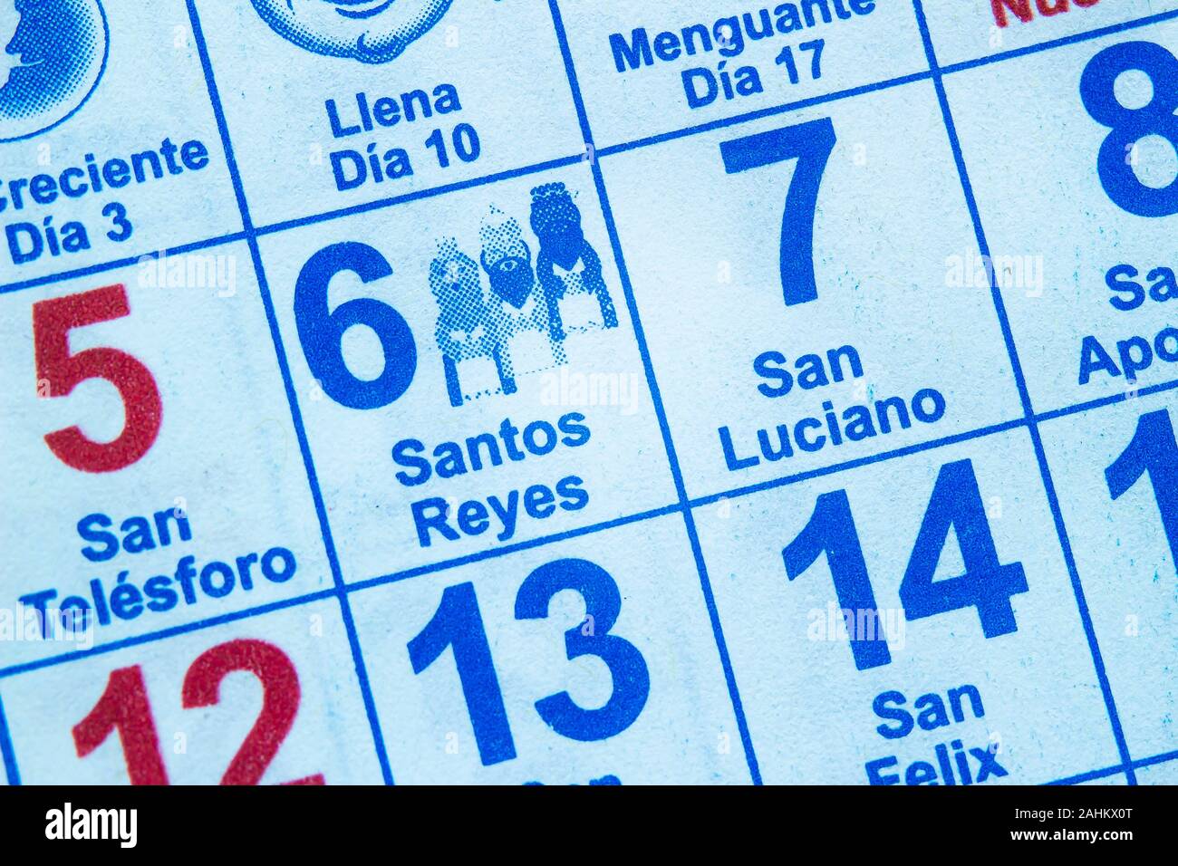 Wisemen Jan 6 calendar. The biblical Magi, also referred to as the Wise Men or Kings in spanish Stock Photo