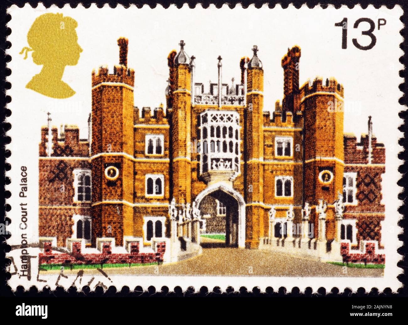 Hampton Court Palace on british postage stamp Stock Photo