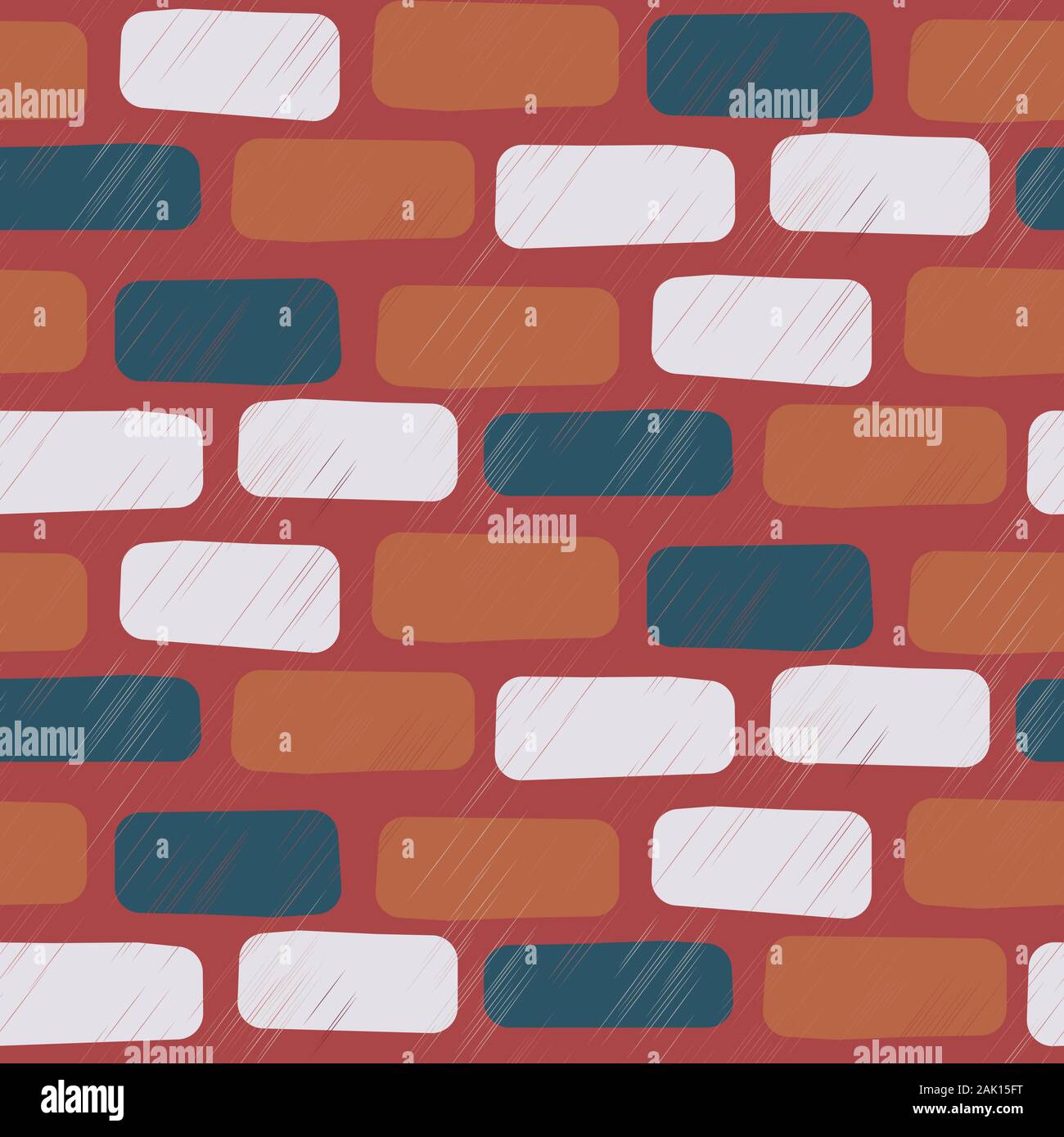 Scratched brick wall seamless vector pattern background. Stock Vector