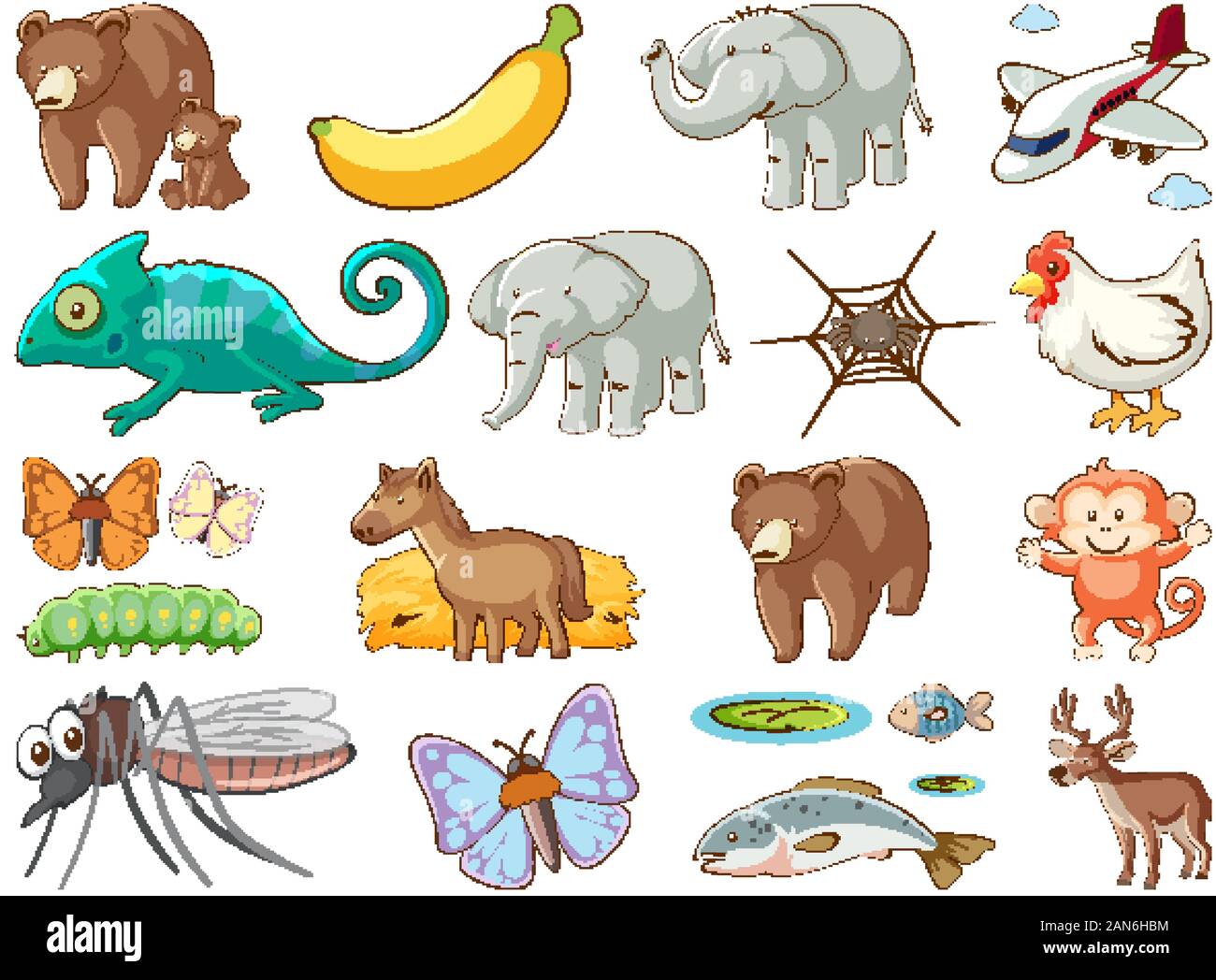 Large set of wildlife with many types of animals and insects illustration Stock Vector